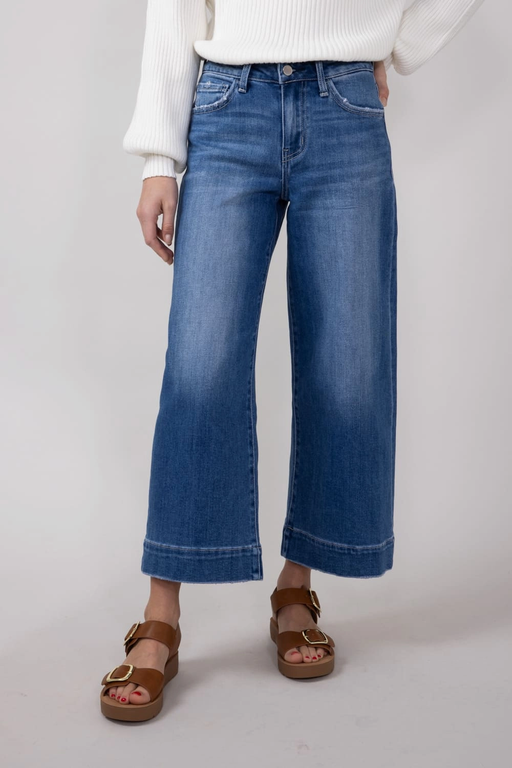 Flying Monkey High-Rise Dark Wash Cropped Wide Leg Trousers for Women | F6034 Closet Staple