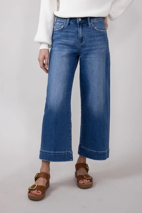 Flying Monkey High-Rise Dark Wash Cropped Wide Leg Trousers for Women | F6034 Closet Staple