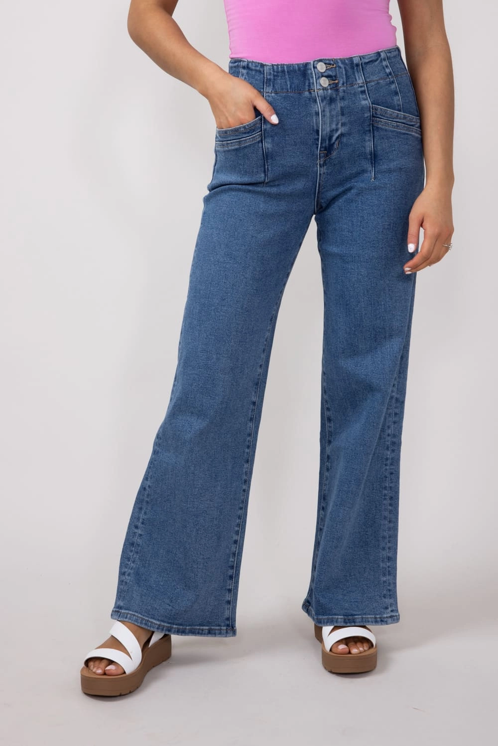 Mica High Rise Wide Leg Jeans for Women in Medium Wash | MDP-W506M High Rise