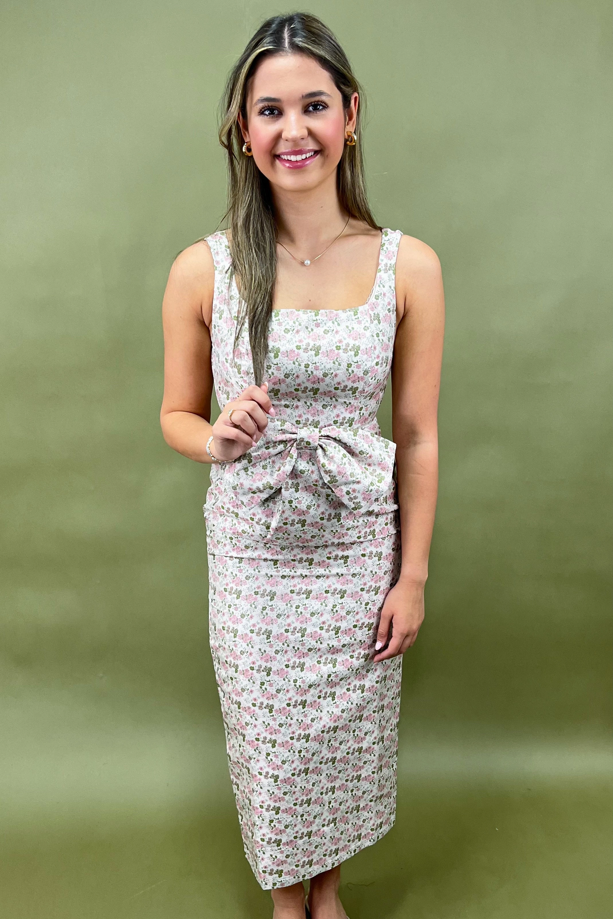 Bows & Blossoms Floral Midi Dress Classic sheath dress Brunch Fit