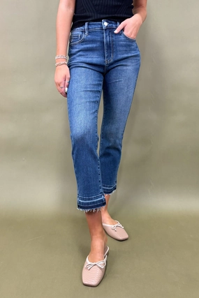 The Brielle Vintage Wash Hem Kick Flare Jeans Minimal Cut