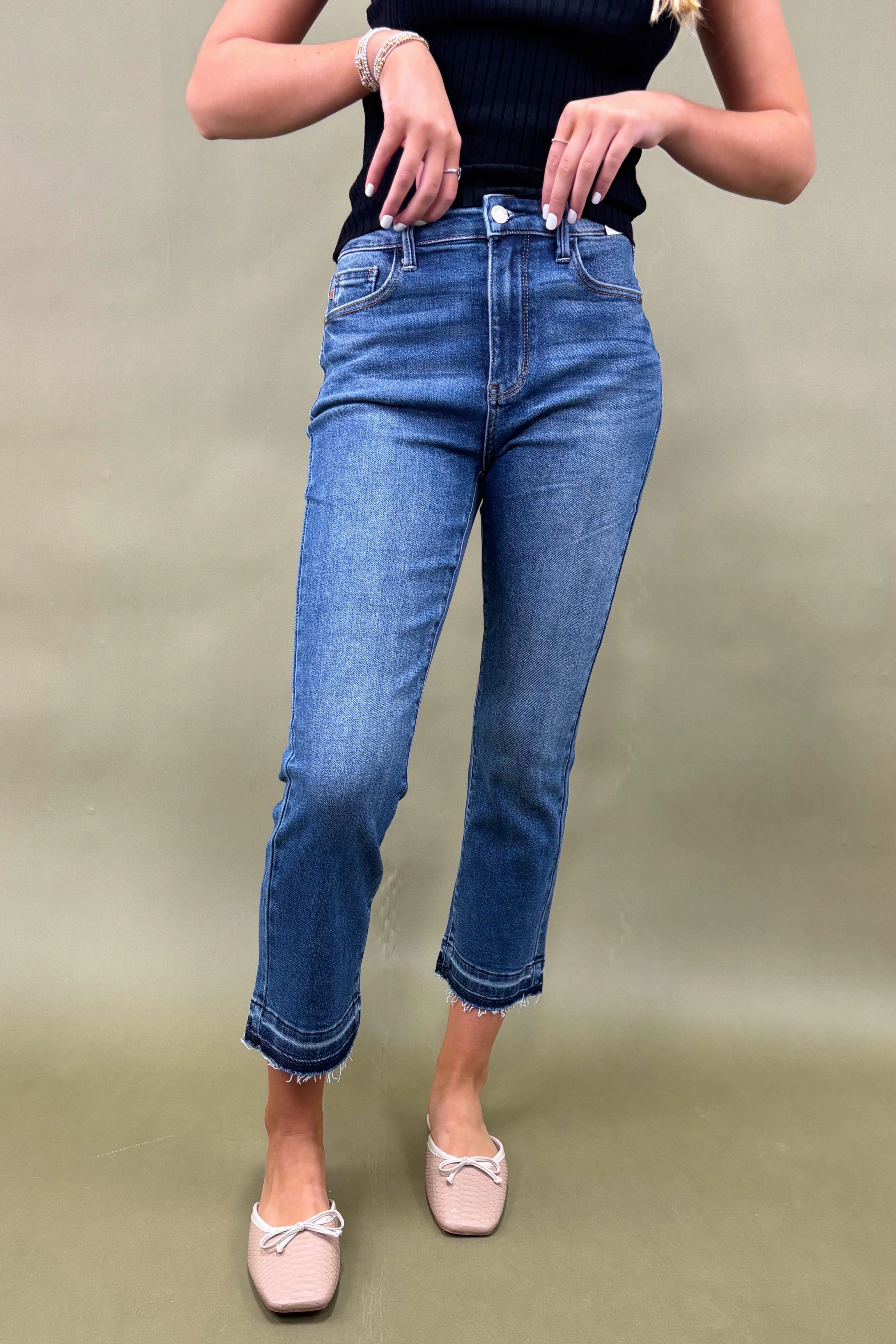 The Brielle Vintage Wash Hem Kick Flare Jeans Movement Support Stretch Fit