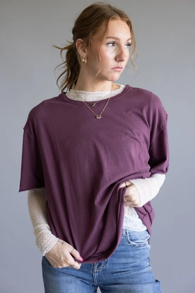 Free People We The Free Nina Tee for Women in Maroon | OB1690079-5760-MAROON Breathable touch Comfortable Weave