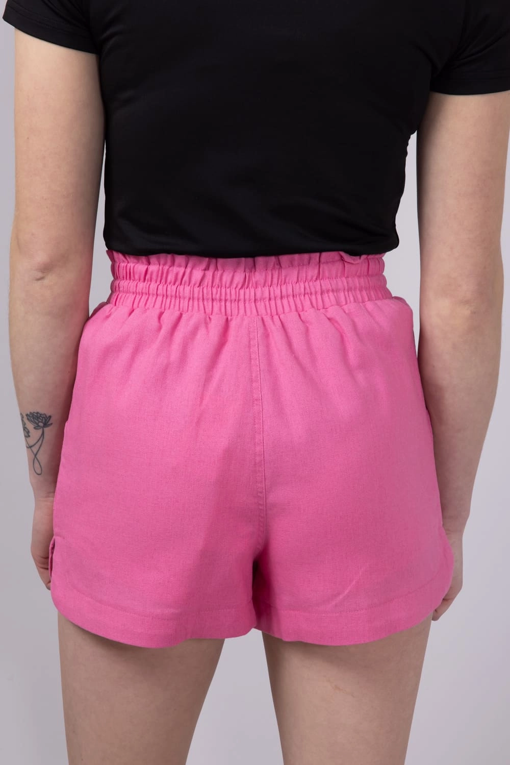 Light Coverage long-lasting quality Elastic Waist Linen Shorts for Women in Hot Pink | NP70478-HOTPINK