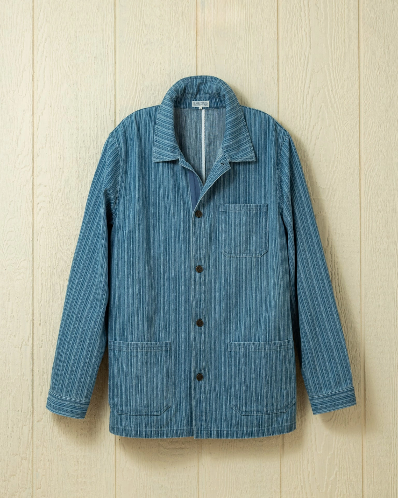 French Workman's Jacket in Antique Uneven Stripe Denim Aramid Fiber Reinforcement Odor control