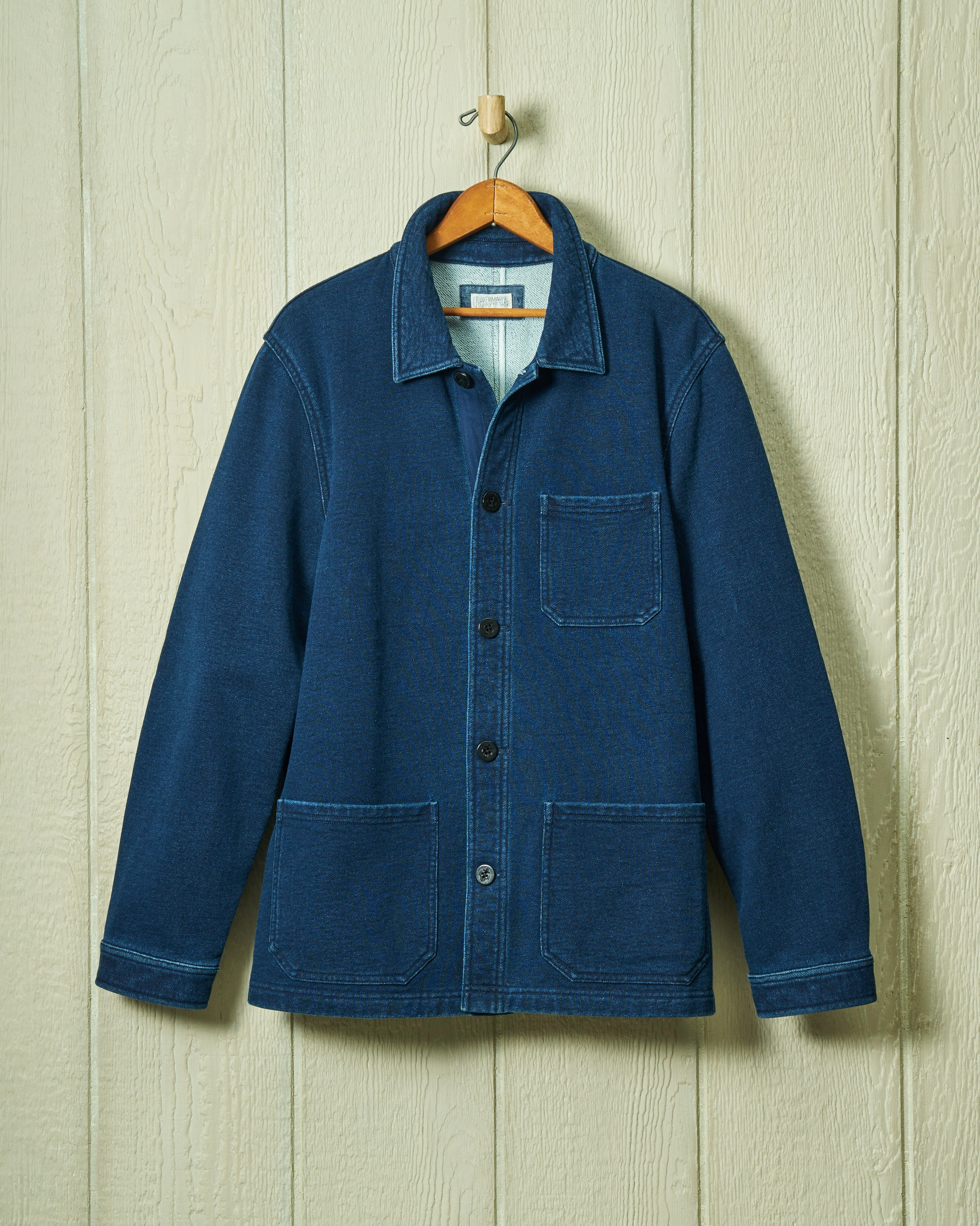 Stripe Look French Workman??s Jacket in Dark Wash Indigo Loopback Terry