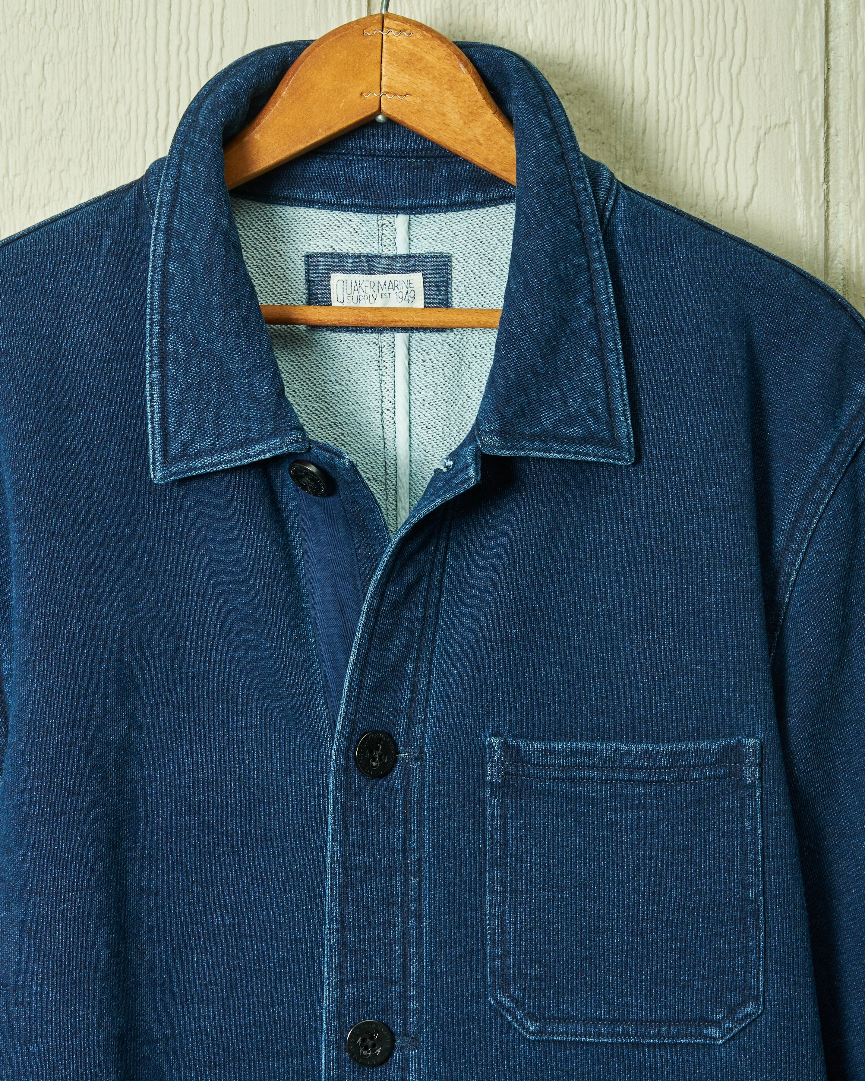 Light Outdoor Layer French Workman??s Jacket in Dark Wash Indigo Loopback Terry