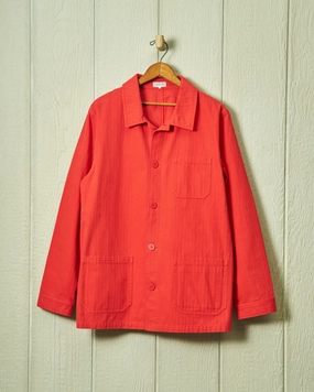 Sporty Touch ThermalInsulation French Workman??s Jacket in Nautical Red Herringbone