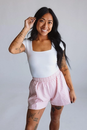 Plaid Boxer Lounge Shorts for Women in Pink | PSP1142-PINK Fun Patterns Microfiber Blend Fabric