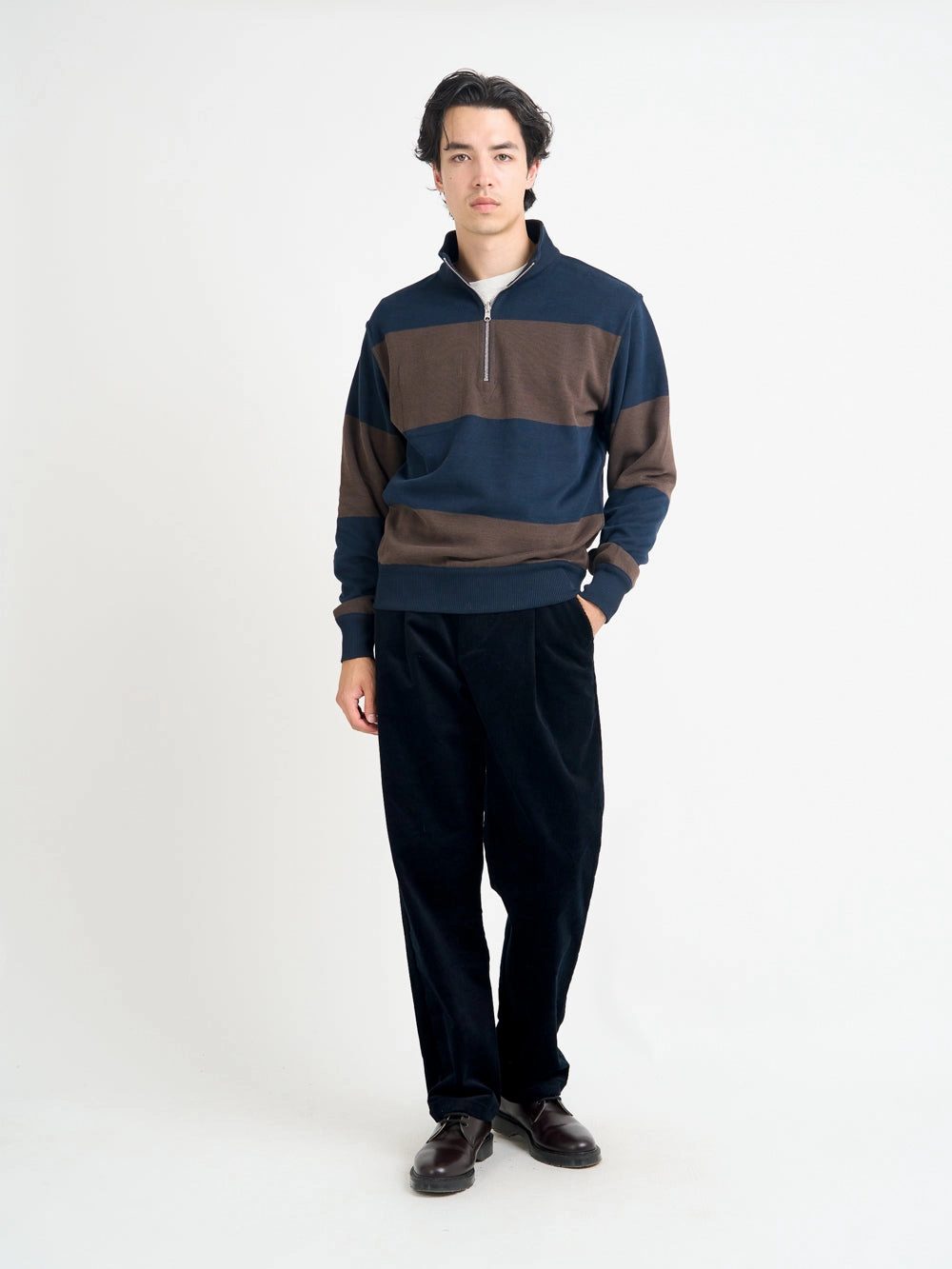 Reversible Half Zip Sweatshirt Latimer Navy/Brown Fashion Fit Light Jacket