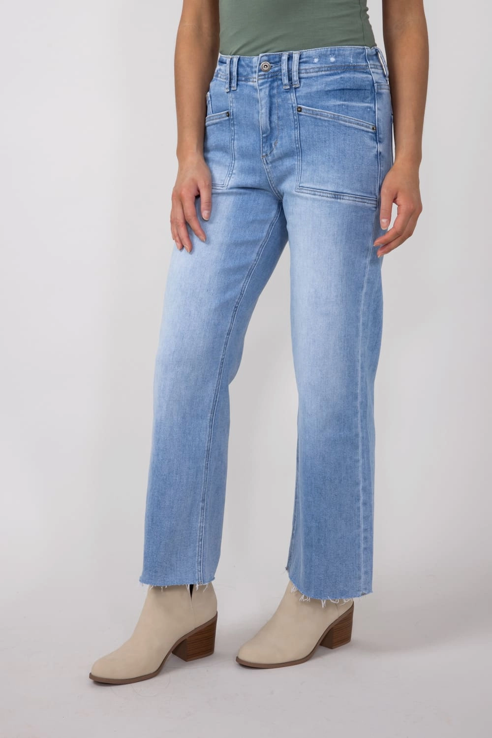 Mica High-Rise Light Wash Clean Cropped Wide Leg Jeans for Women | MDP-W3219 Slim Vintage Lover