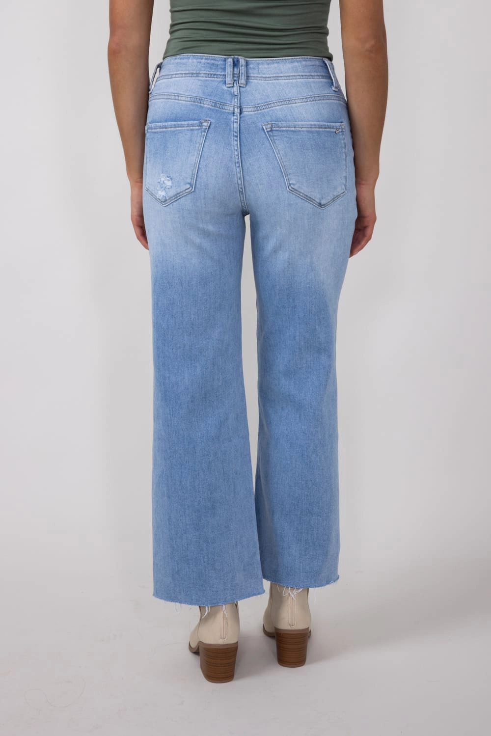 Breathable fabric Mica High-Rise Light Wash Clean Cropped Wide Leg Jeans for Women | MDP-W3219