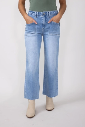 Mica High-Rise Light Wash Clean Cropped Wide Leg Jeans for Women | MDP-W3219 Smooth Texture