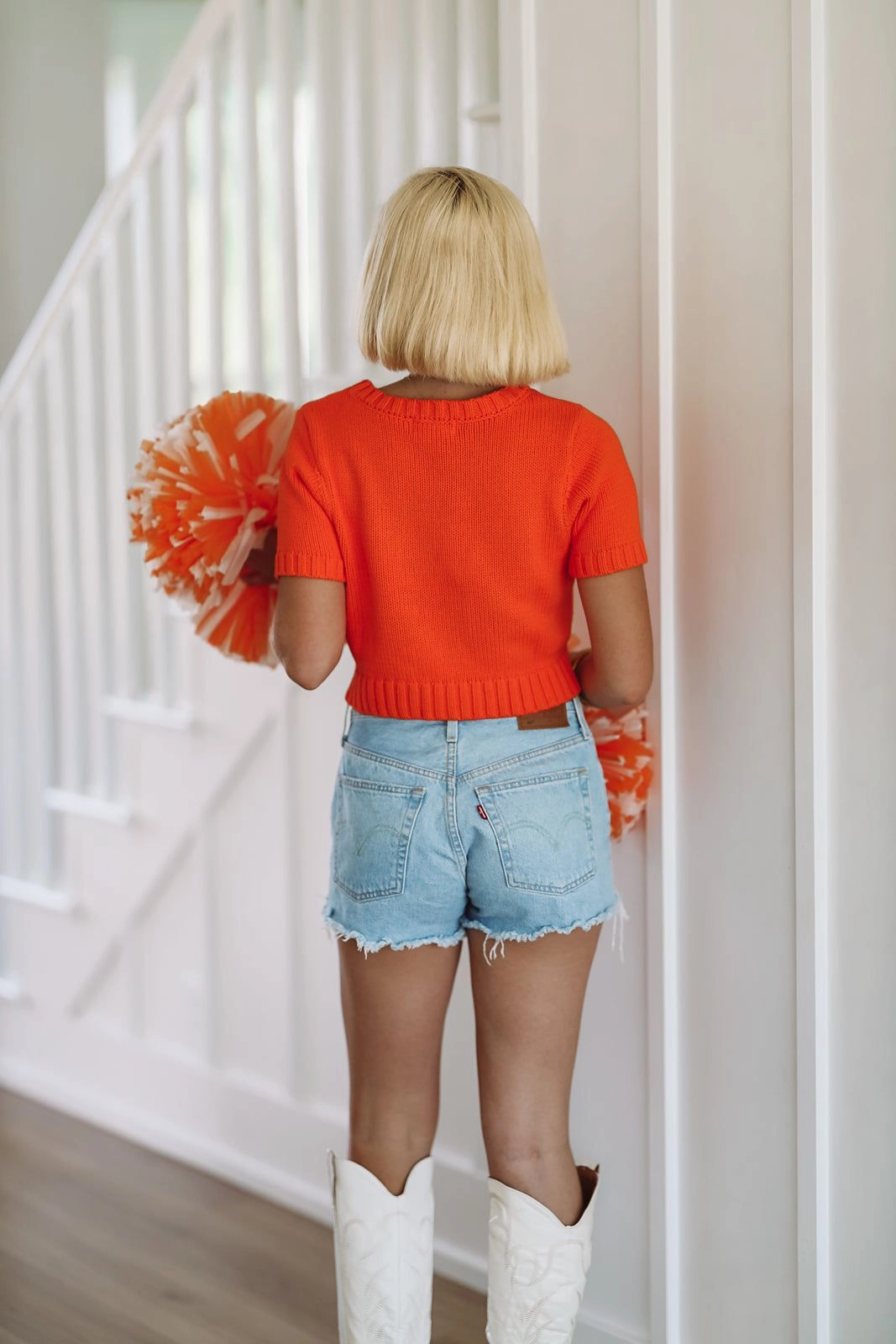 Game Day Crop Sweater Top - Orange and White MultiFunctionalDesign Minimalist Stitching