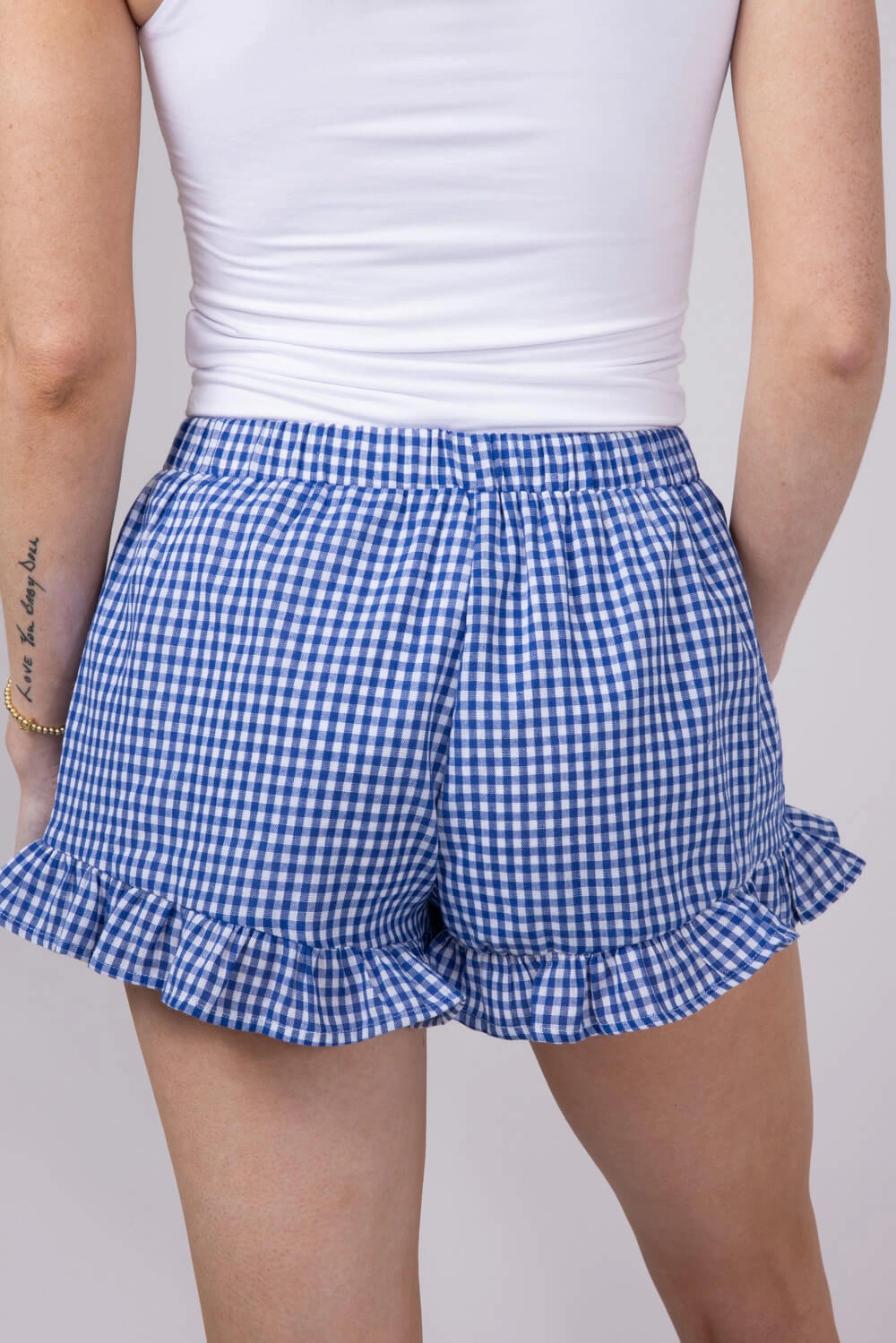 Gingham Ruffle Shorts for Women in Blue | IBP32238-COBALT Tennis shorts Hot Day