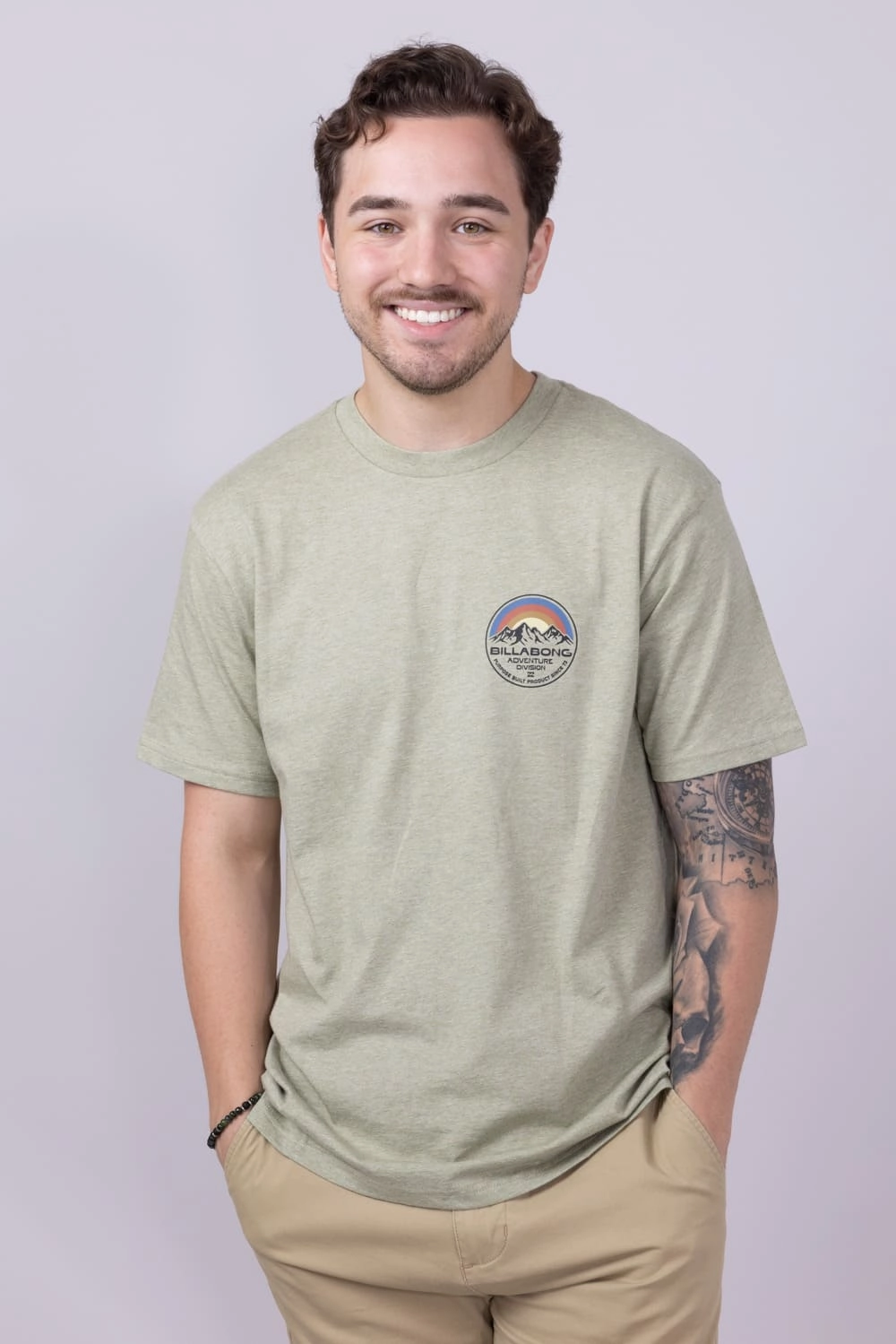 TexturedWeavePattern Billabong Rockies Adiv T-Shirt for Men in Sage | 24A502500-SAGE