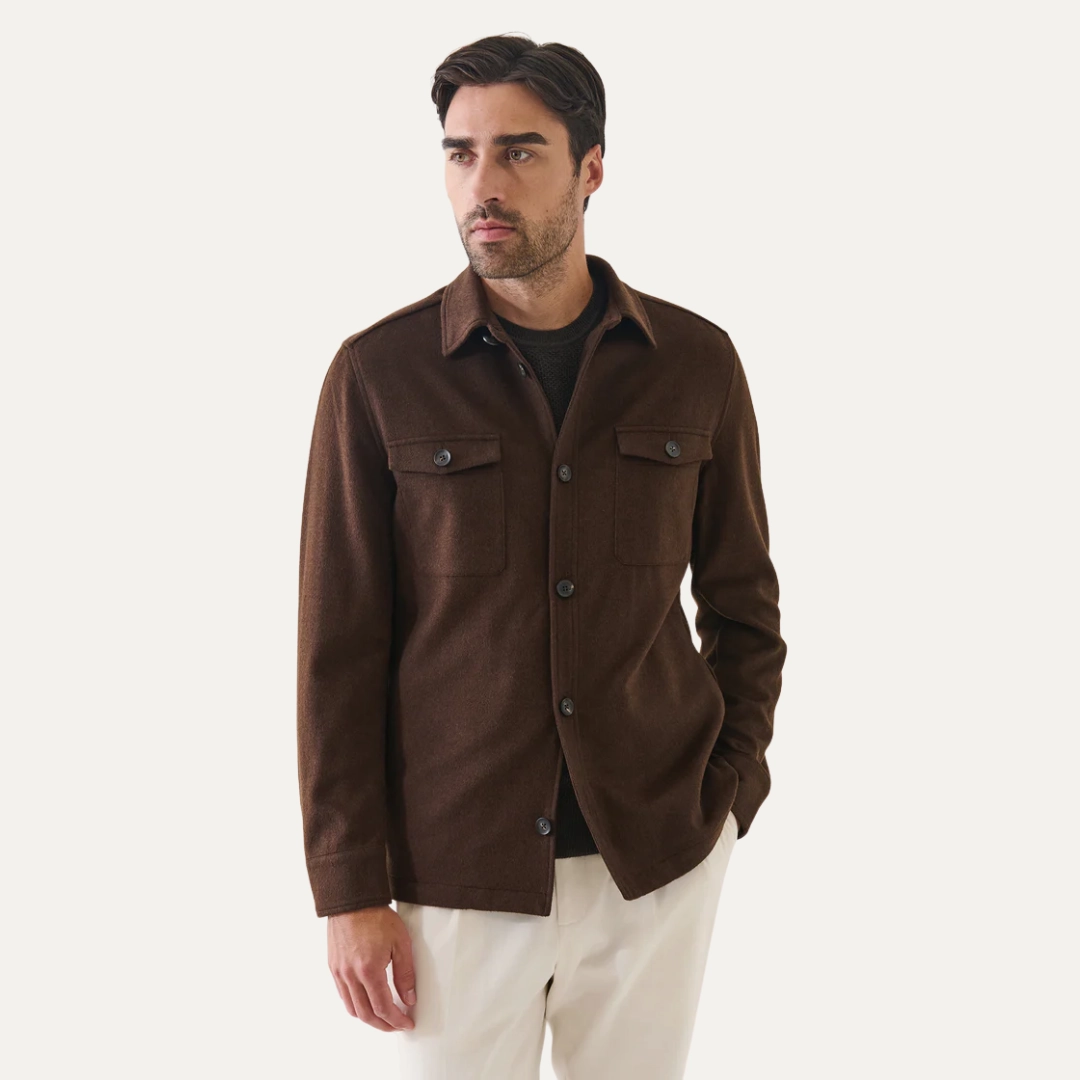 Cold Day Look Lightweight Design Wool/Silk Utility Shirt Jacket (Java)
