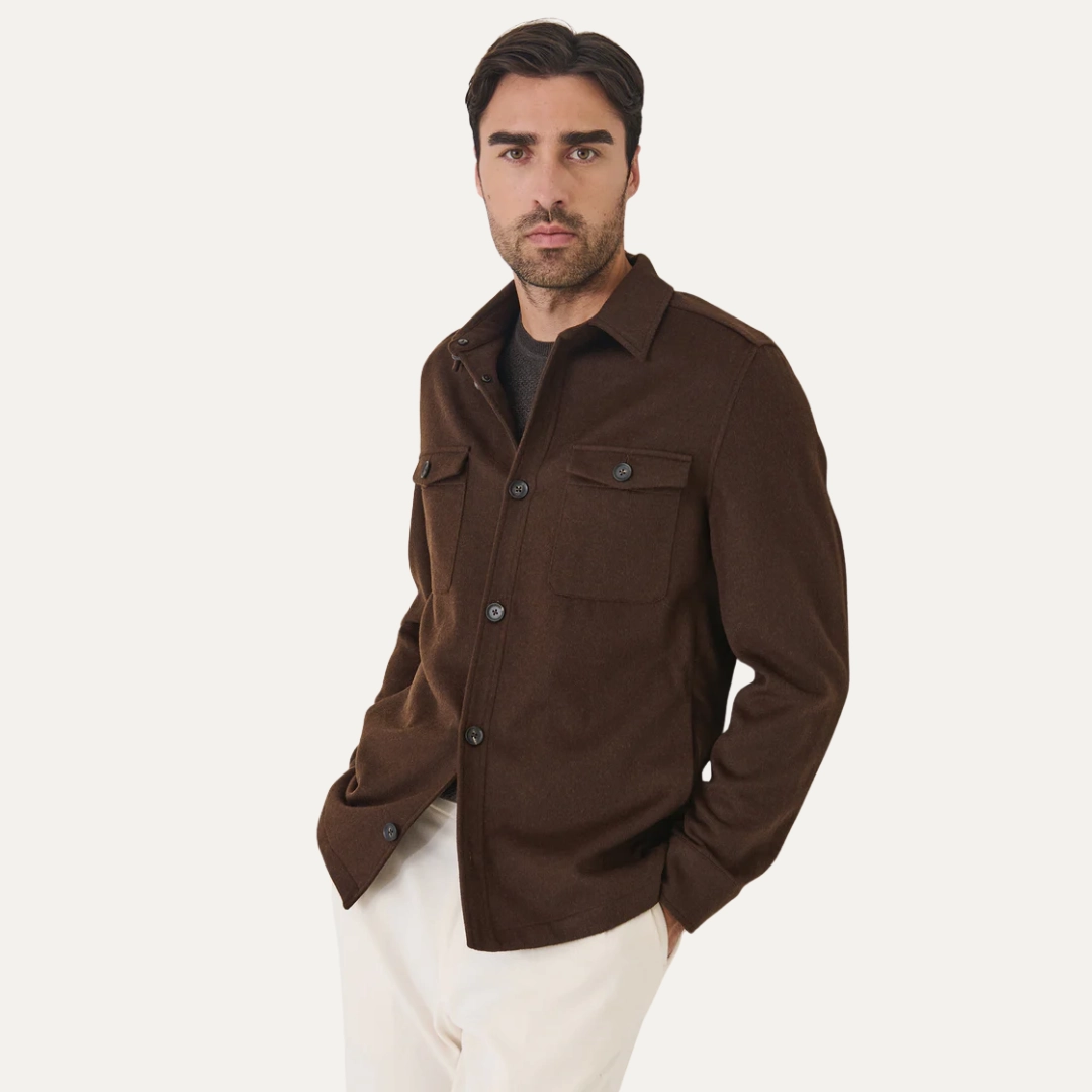 Reinforced Shoulder Protection Wool/Silk Utility Shirt Jacket (Java)