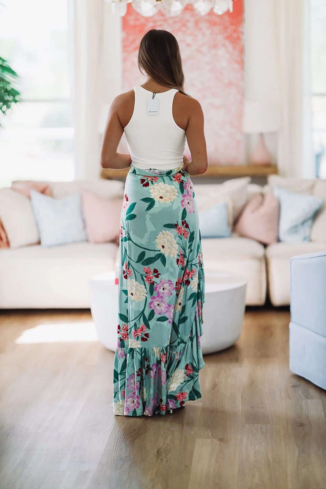 Leather Look Maxi length Go With the Flow Maxi Skirt - Green and Lavender