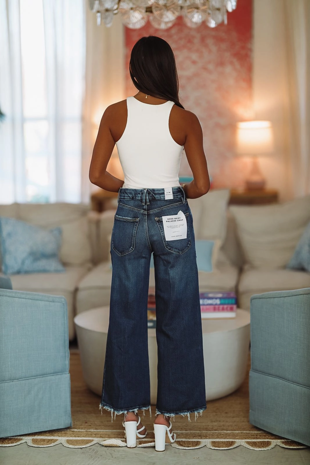 Good American Palazzo Crop Janes - Medium Wash Ventilated Back Panel Wrinkle Resistant Weave