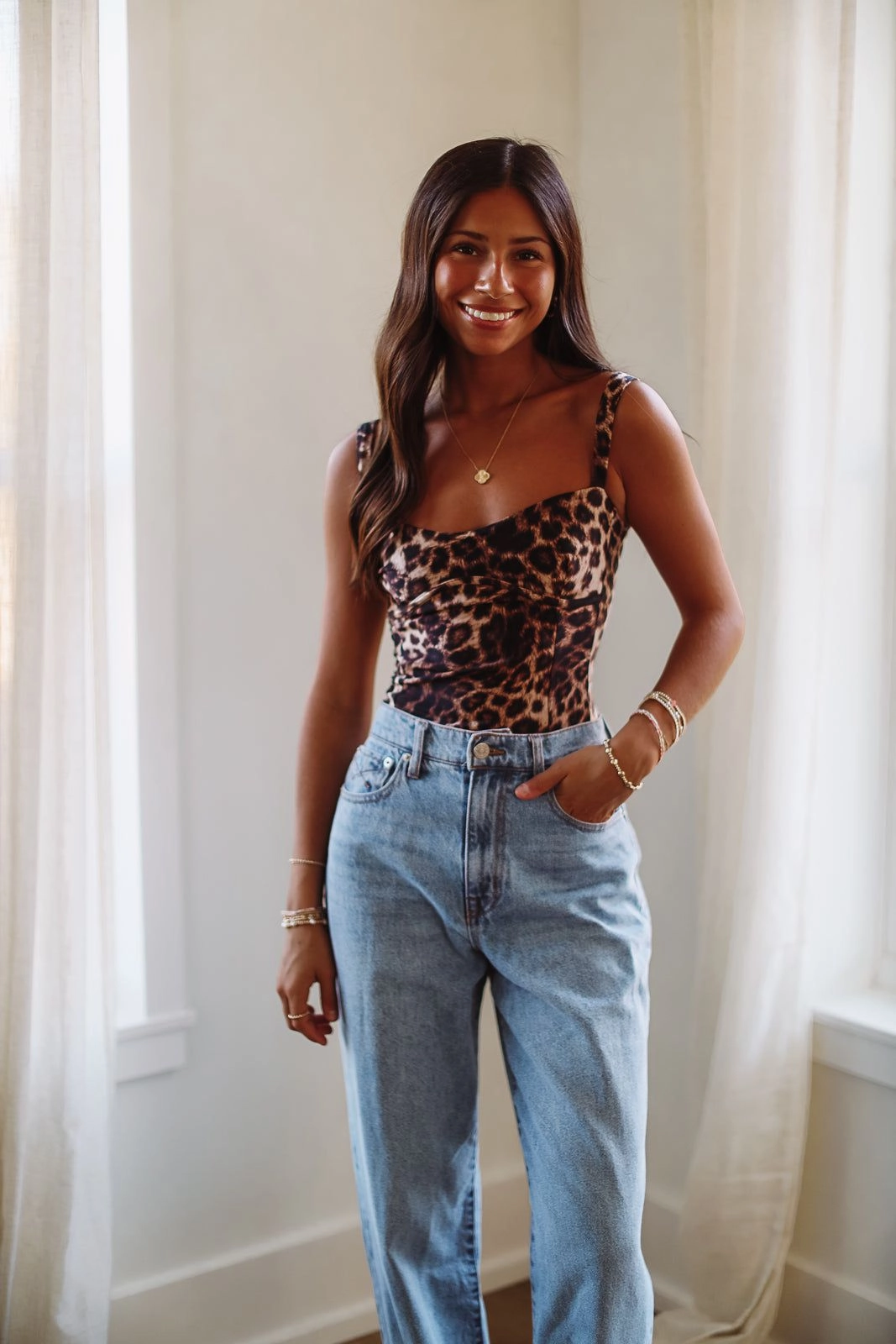 Ribbed collar High Collar Option Good American Sweetheart Bodysuit - Leopard