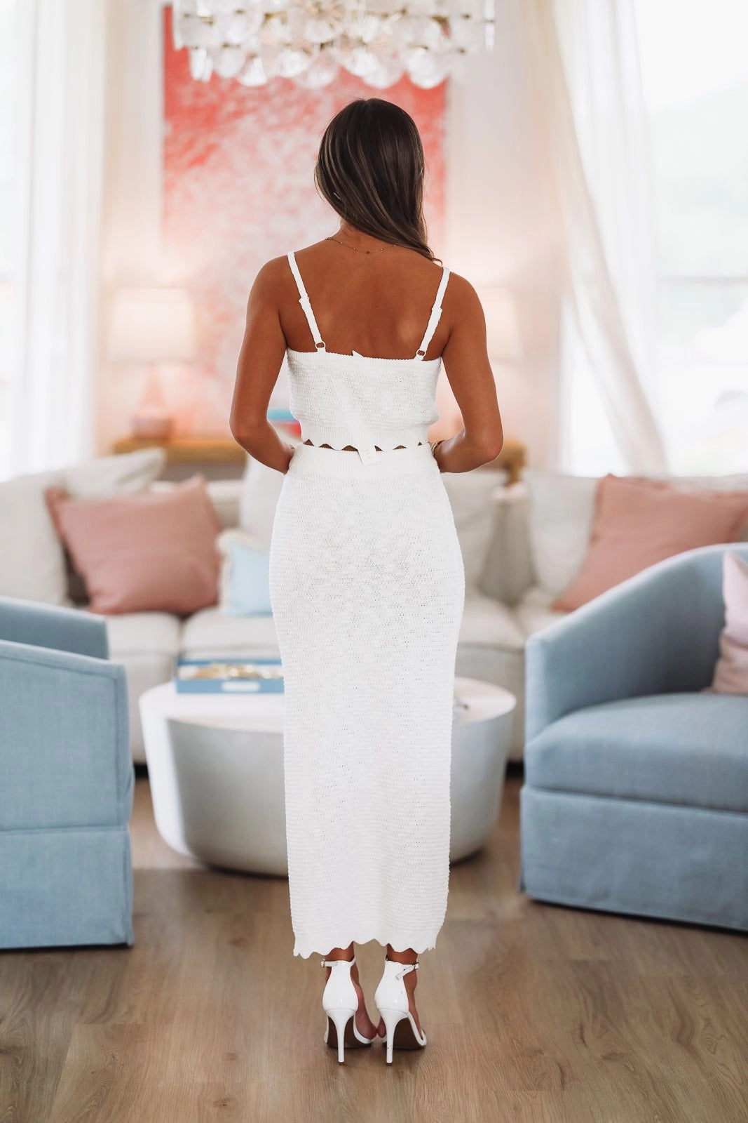 StainResistantFinish Grecian Coast Top and Midi Skirt Set - Off White