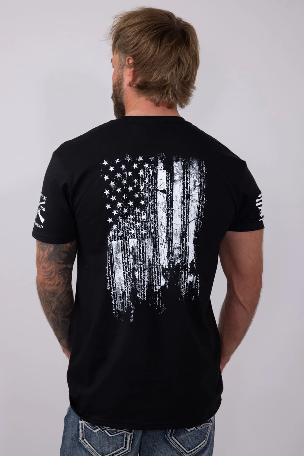 Wear Resistant Fabric Grunt Style 1776 Flag T-Shirt for Men in Black | GS2610-BLACK