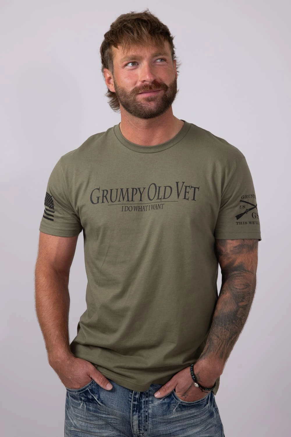 Grunt Style Grumpy Old Vet T-Shirt for Men in Green | GS4505-ARMYGREEN Trendy Tops