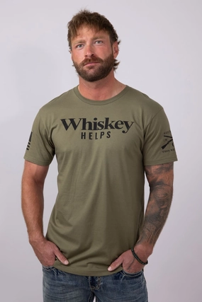 Yarn Dyed Fabric Grunt Style Whiskey Helps T-Shirt for Men in Army Green | GS5215-ARMY