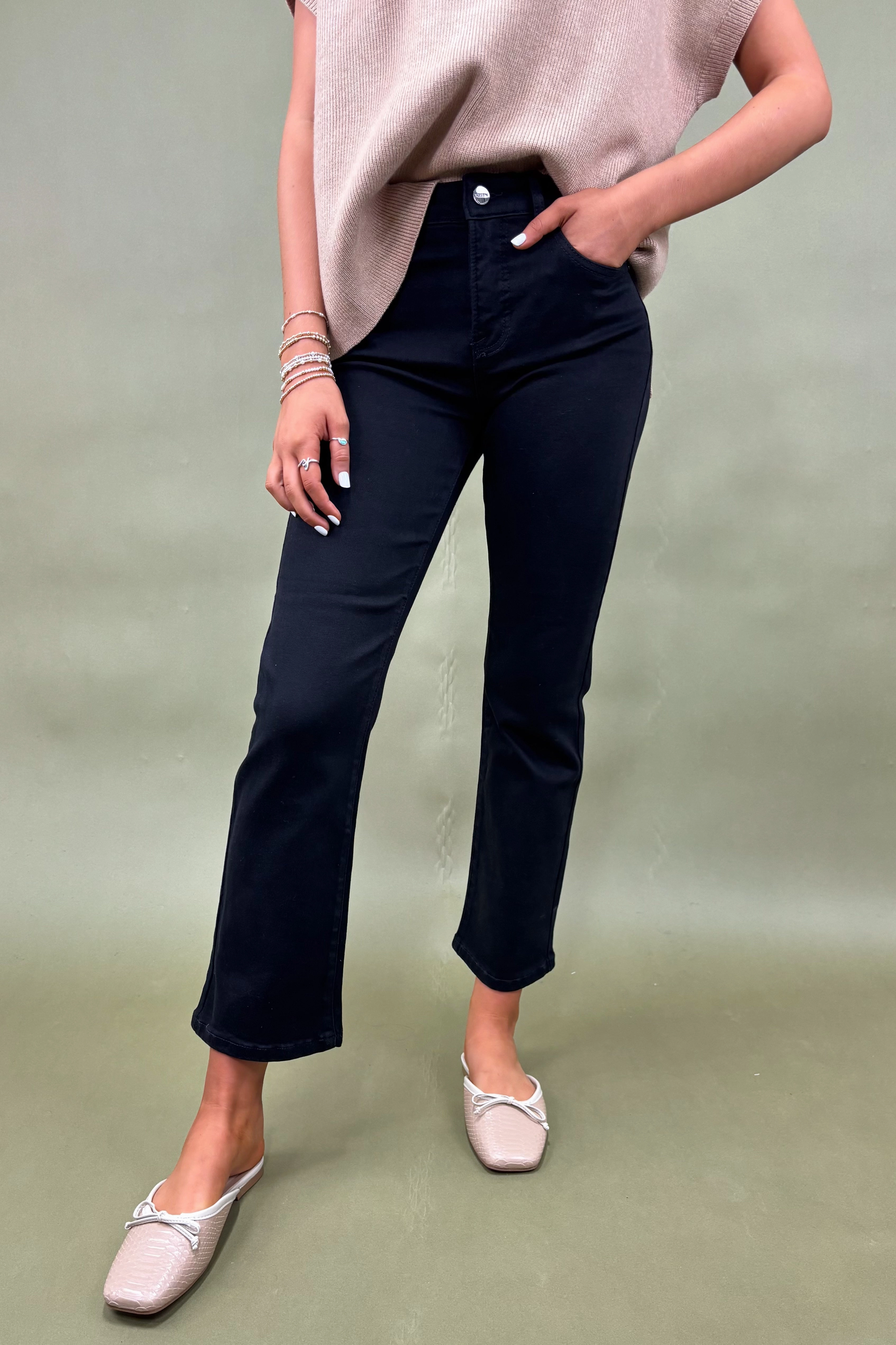 Harper Black High Rise Jeans Soft Structure Smart Look