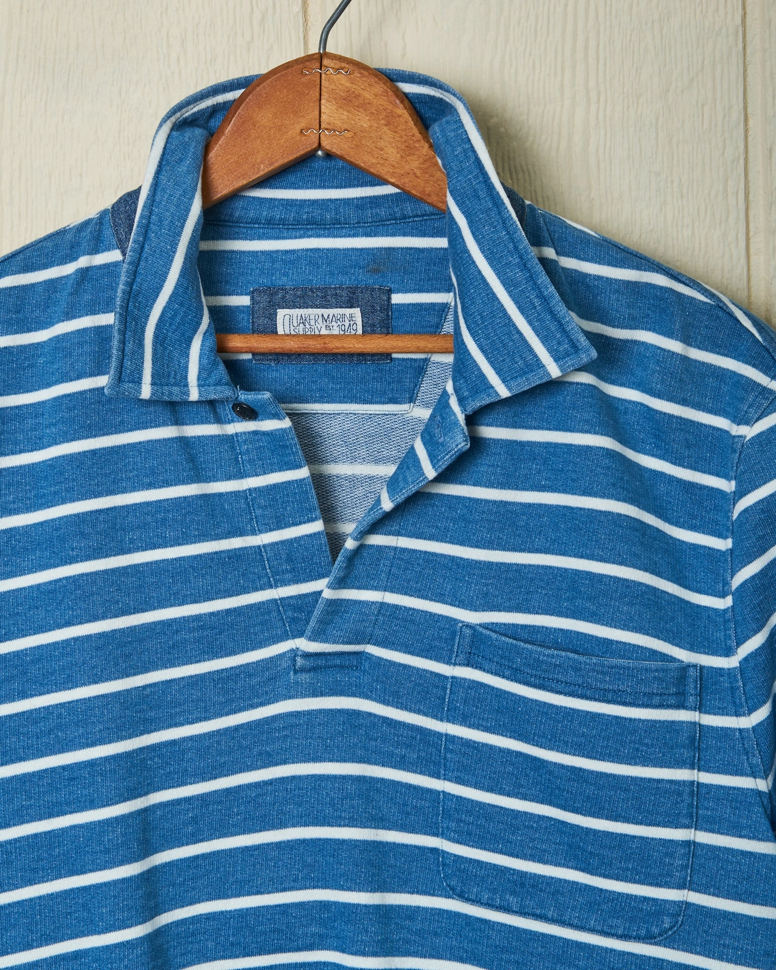 Heavyweight Long Sleeve Indigo Polo in ??? Indigo/White Stripe AntiBacterial Coating