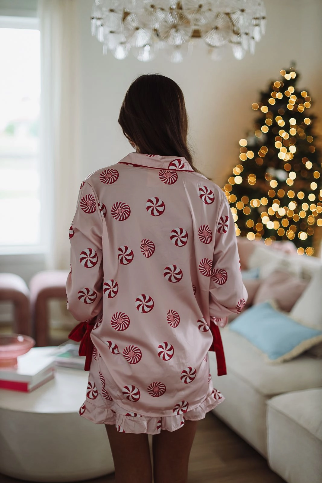 Durable Stitching SoftTouch Peppermint Swirls Pajama Top - Pink
