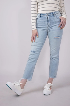 Hidden High Rise Crop Cigarette Skinny Jeans for Women | HD1527CG-LT Chic Silhouette Plain style