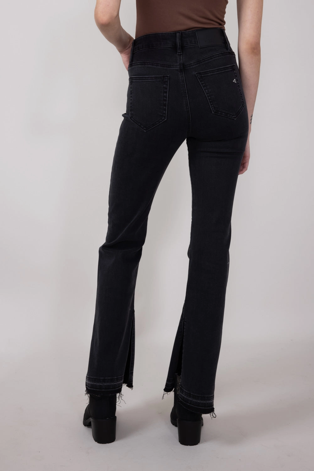 Quick Dry Weave Technology Hidden High Rise Let Out Happi Flare Jeans for Women in Black | HD3181-BLK