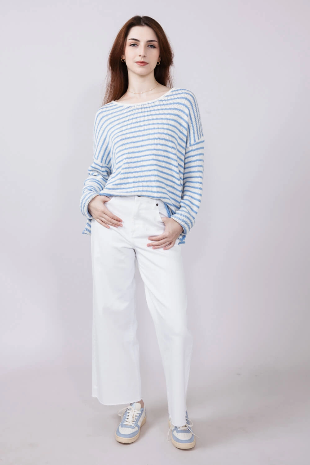 Modern Couple Look Light Comfort Hidden Nori High Rise Wide Leg Cropped Jeans for Women in White | HD9256C-WHT