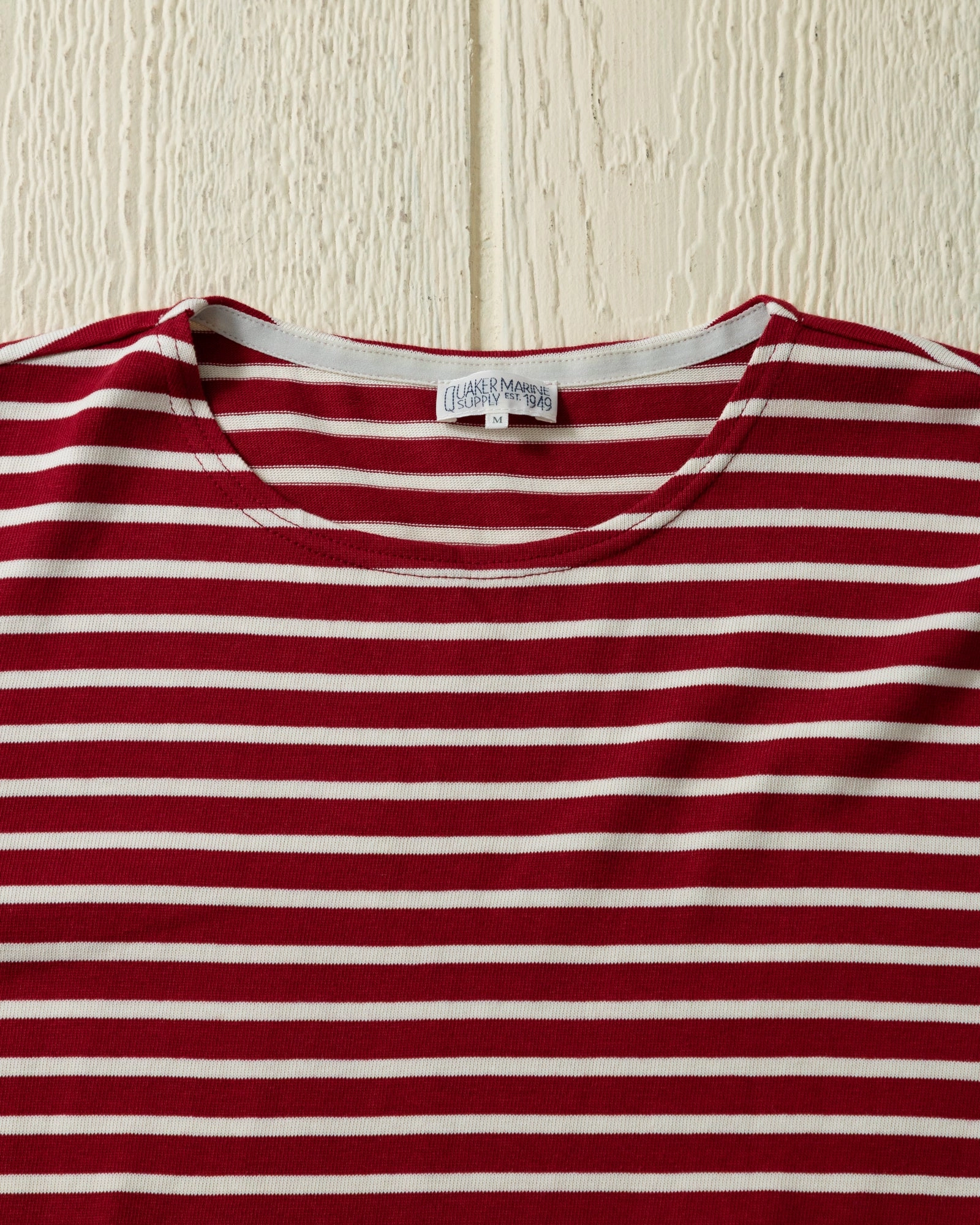 Cozy Vibe Fade Resistant Dye Men??s Breton Stripe Boatneck Tee in Red/Off White