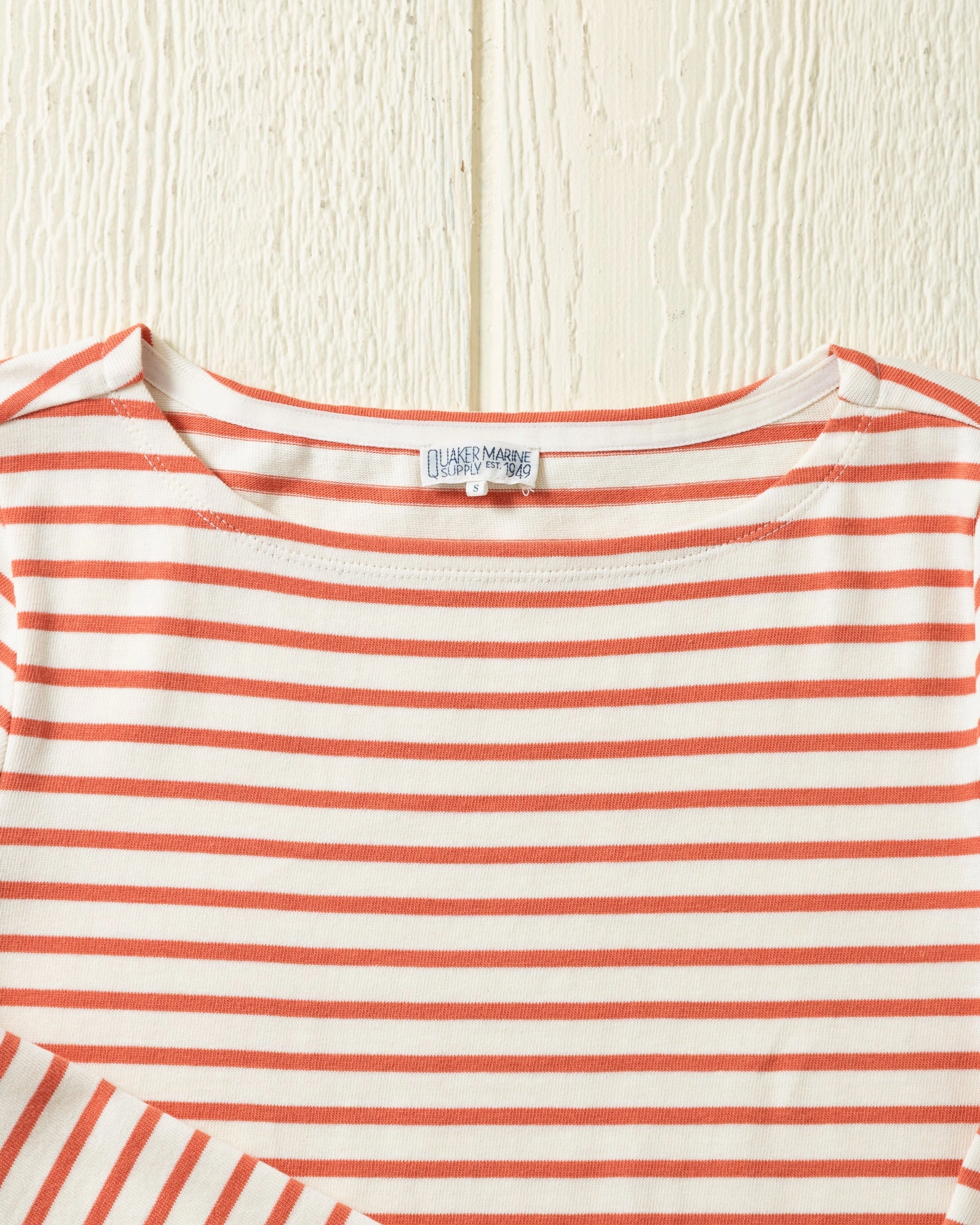 Women??s Breton Stripe Boatneck Tee in Off White/Coral AntiOdorTechnology
