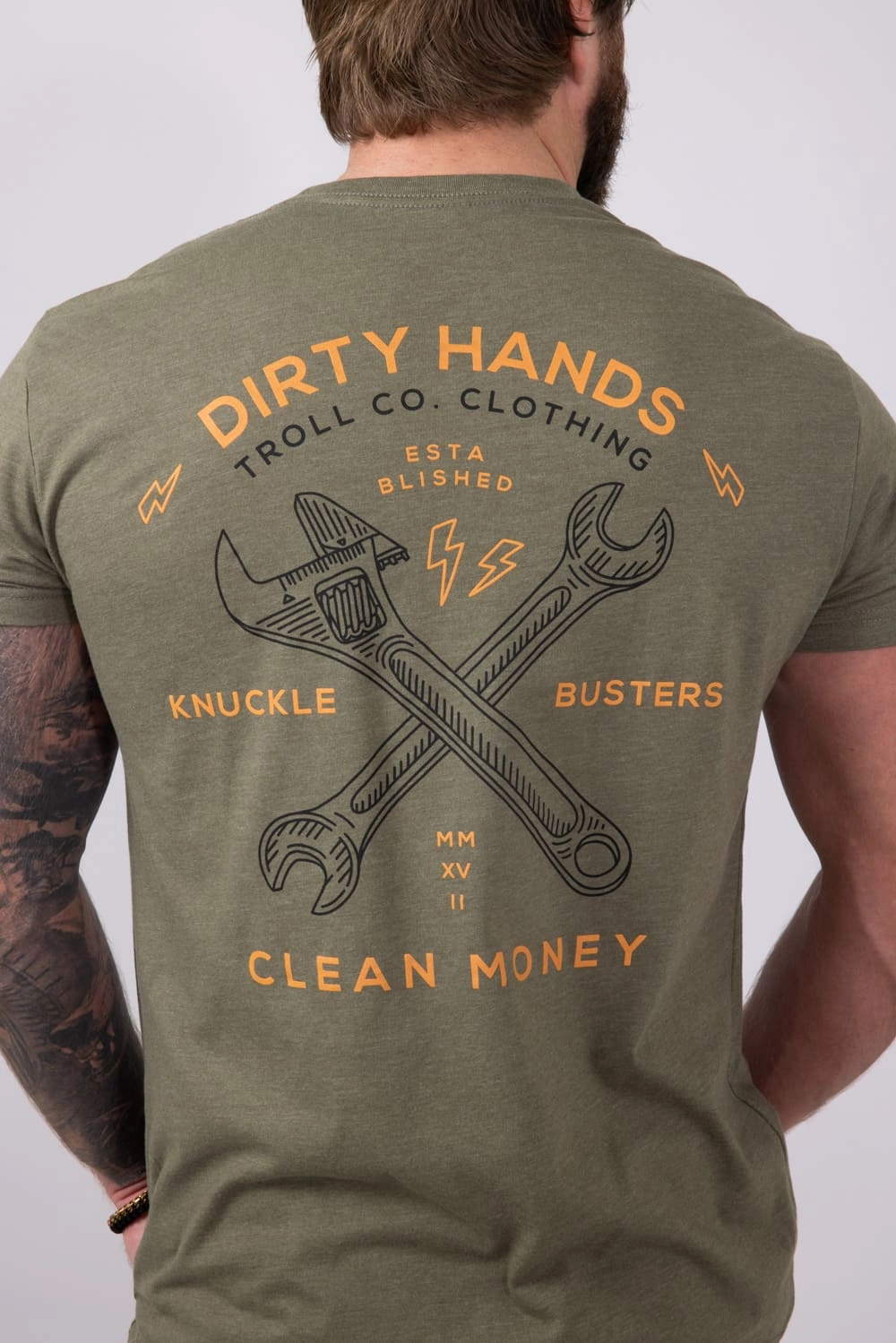 Troll Co Twisting Wrenches T-Shirt for Men in Green | TC1588-MILGRN Street Casual UVProtectionFinish