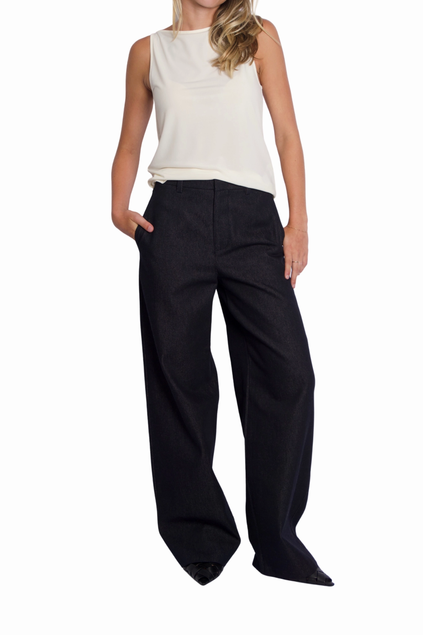 Light Waist High Waist Cotton Twill Wide Leg