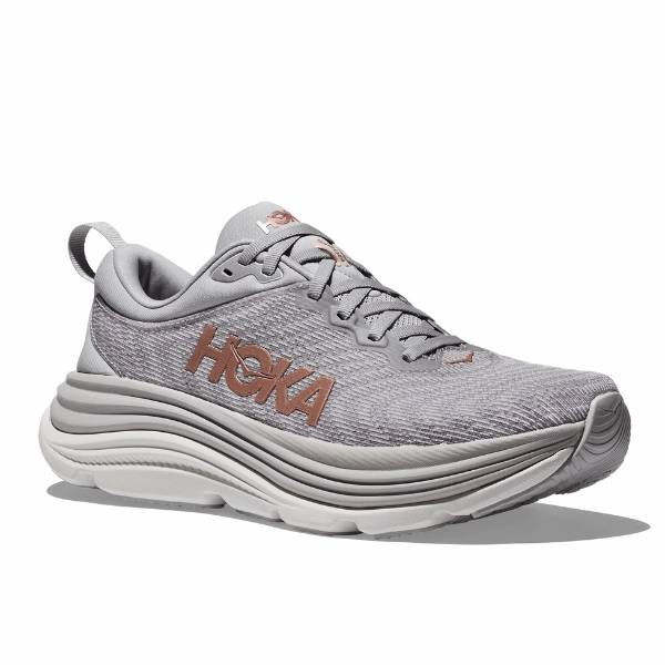zipper closure shoes stability increase HOKA Women's Gaviota 5 Wide Harbor Mist/Rose Gold