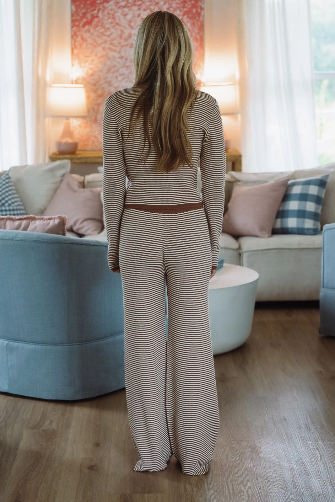 Honestly Striped Sweater Top - Mocha and Cream WrinkleFree Weave