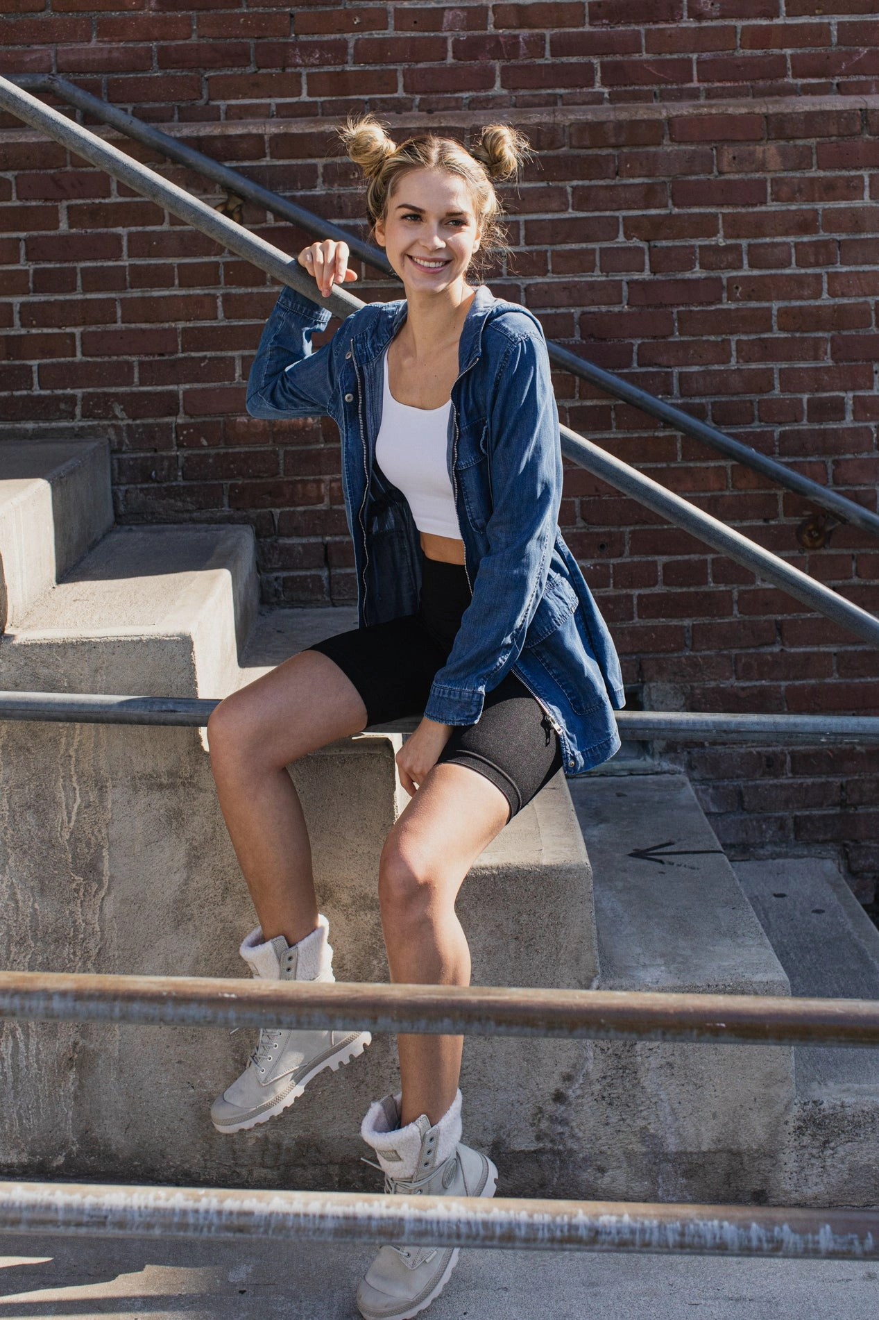 Hooded Chambray Utility  Denim Jacket Top Guard