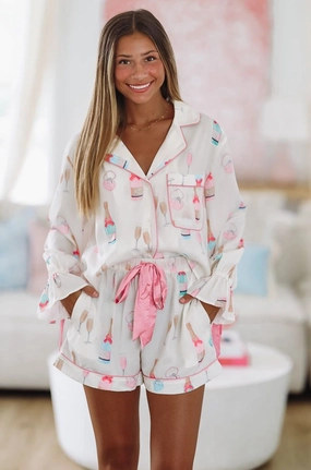 I Do Satin Pajama Shorts - Ivory and Pink anti static coating