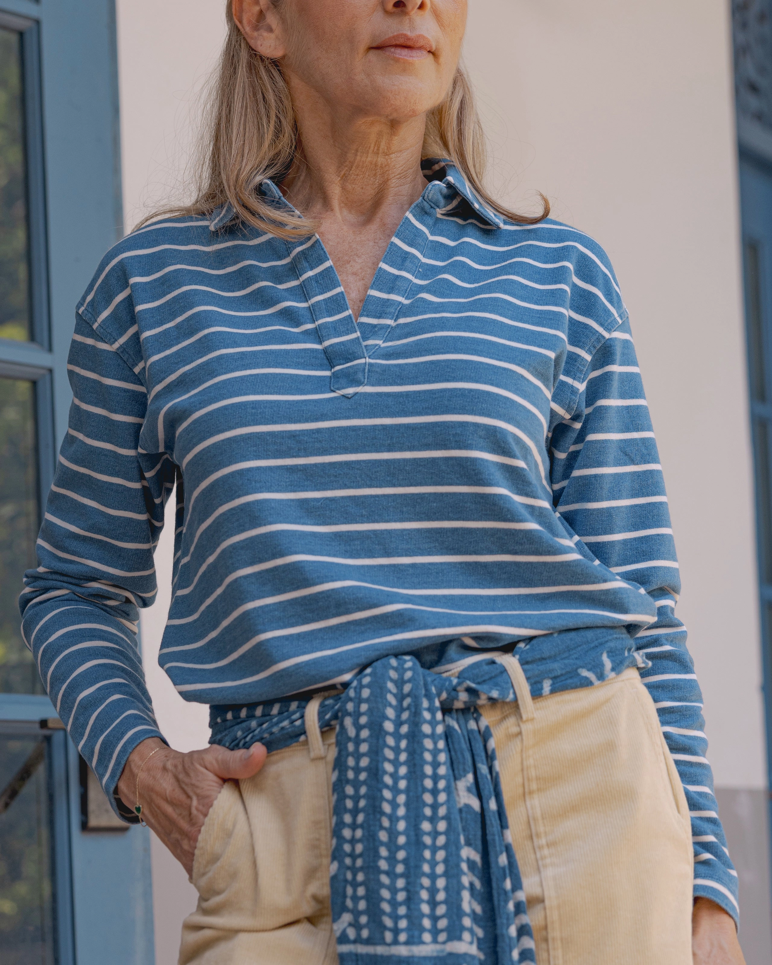 Flatlock Seam Indigo Inlet Pullover in ??? Indigo/White Stripe