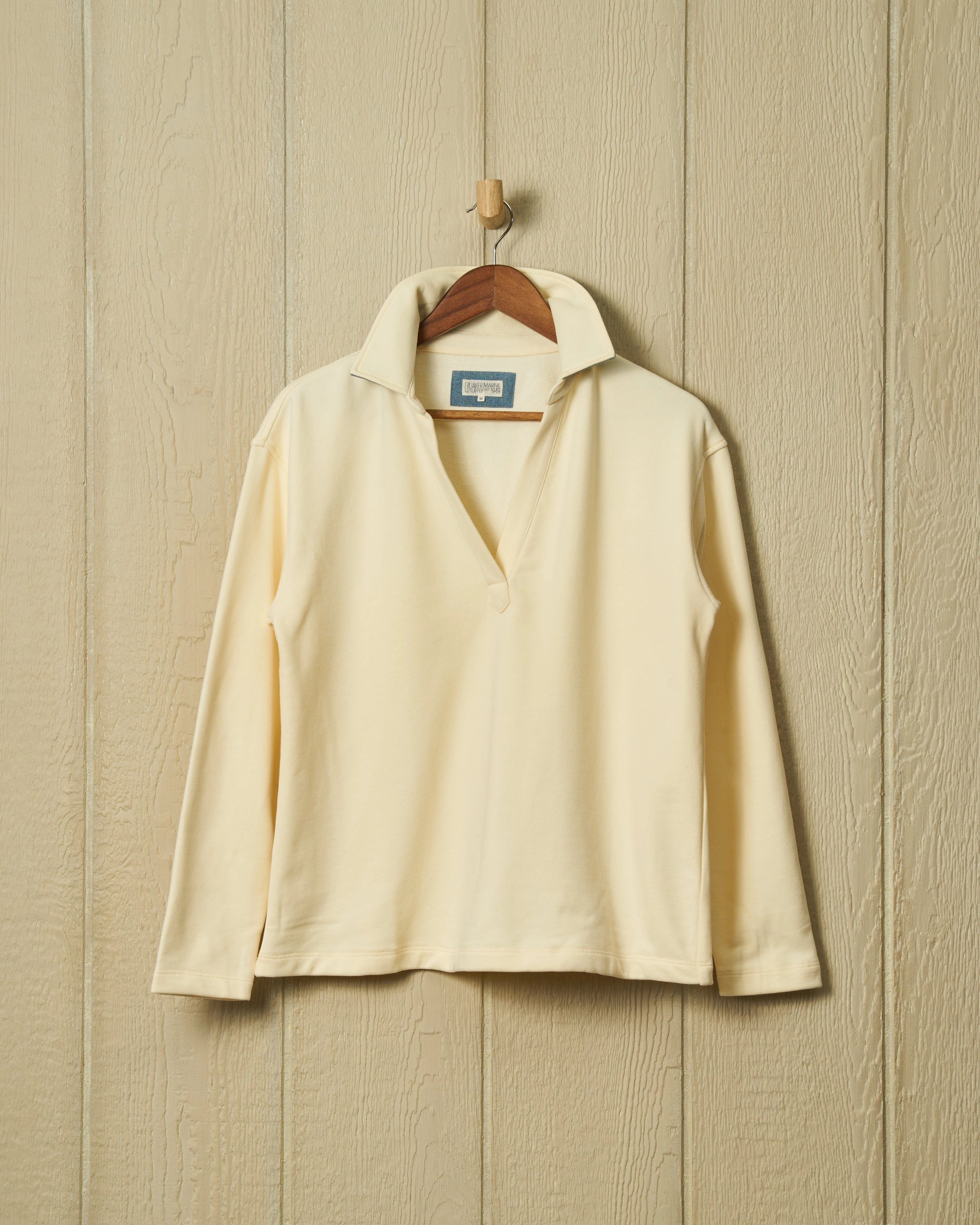 Inlet Pullover in Cream Loopback Terry DoubleStitched Hem