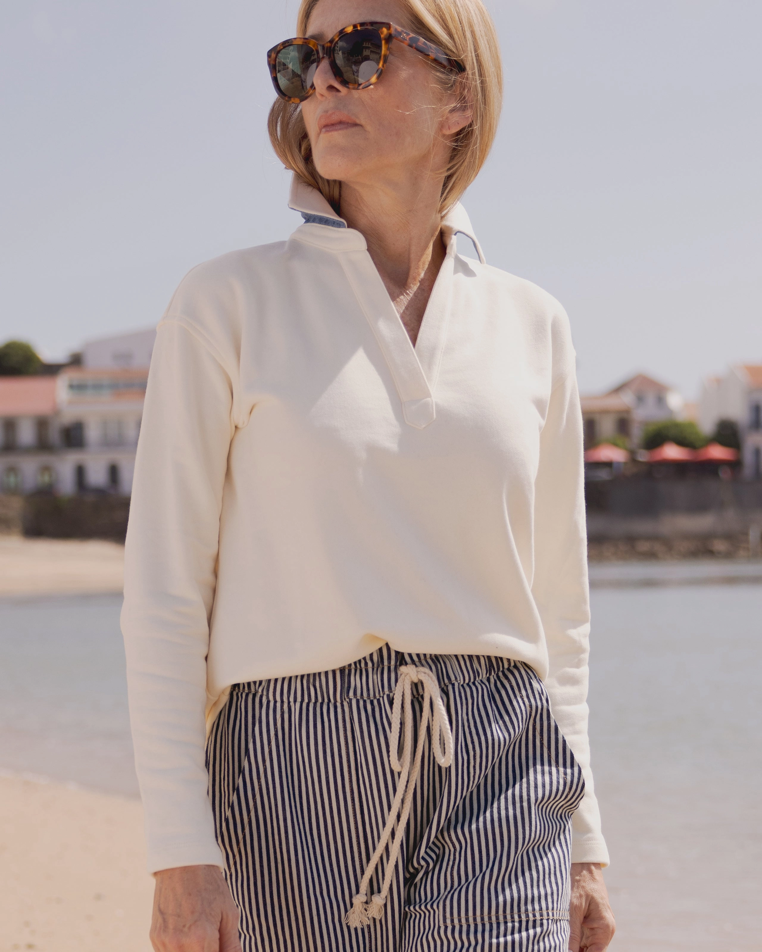 Flatlock Seams Anti Odor Finish Inlet Pullover in Cream Loopback Terry