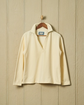 Inlet Pullover in Cream Loopback Terry DoubleStitched Hem