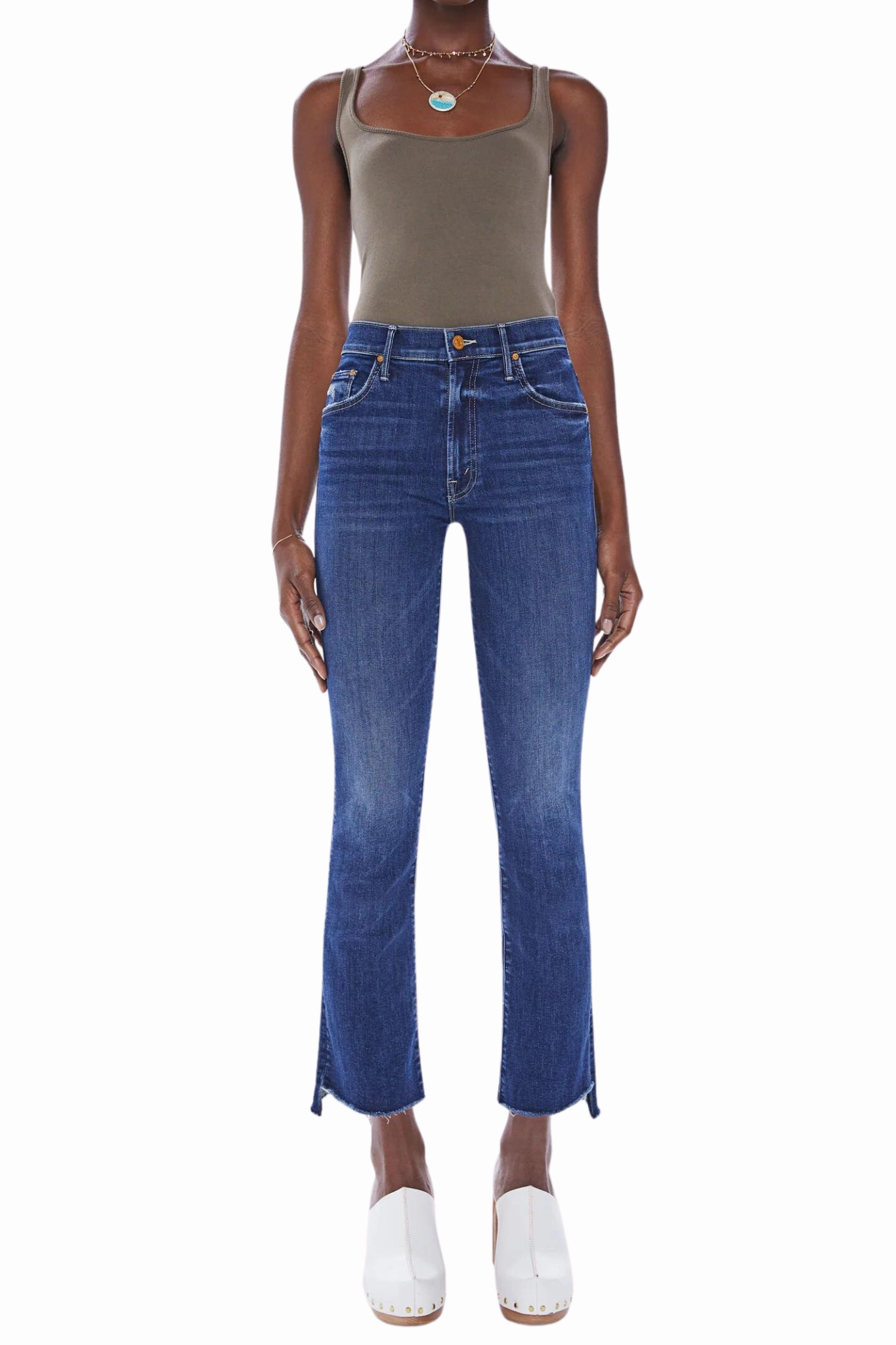 Weighted Hemline Insider Crop Step Fray in Teaming Up