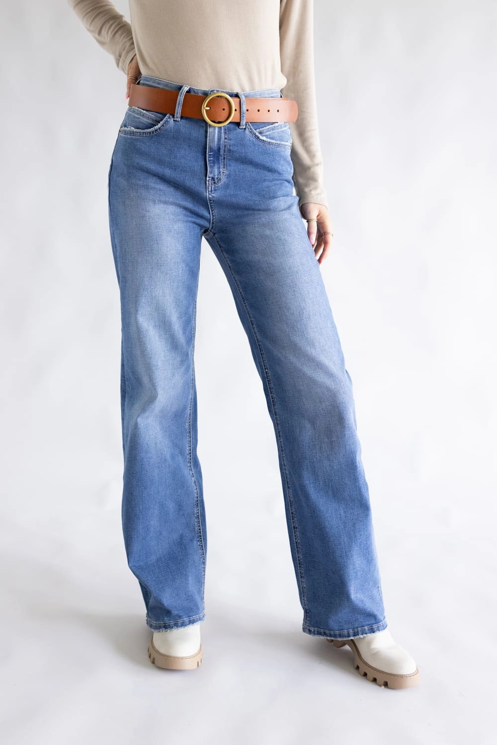Timeless Fit Mica High-Rise Medium Wash Clean Wide Leg Jeans for Women | MDP-W3567B