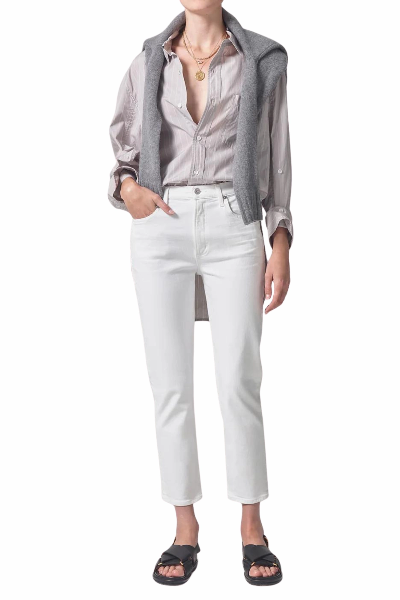 Isola Straight Crop in White Chic Appearance Casual Musthave